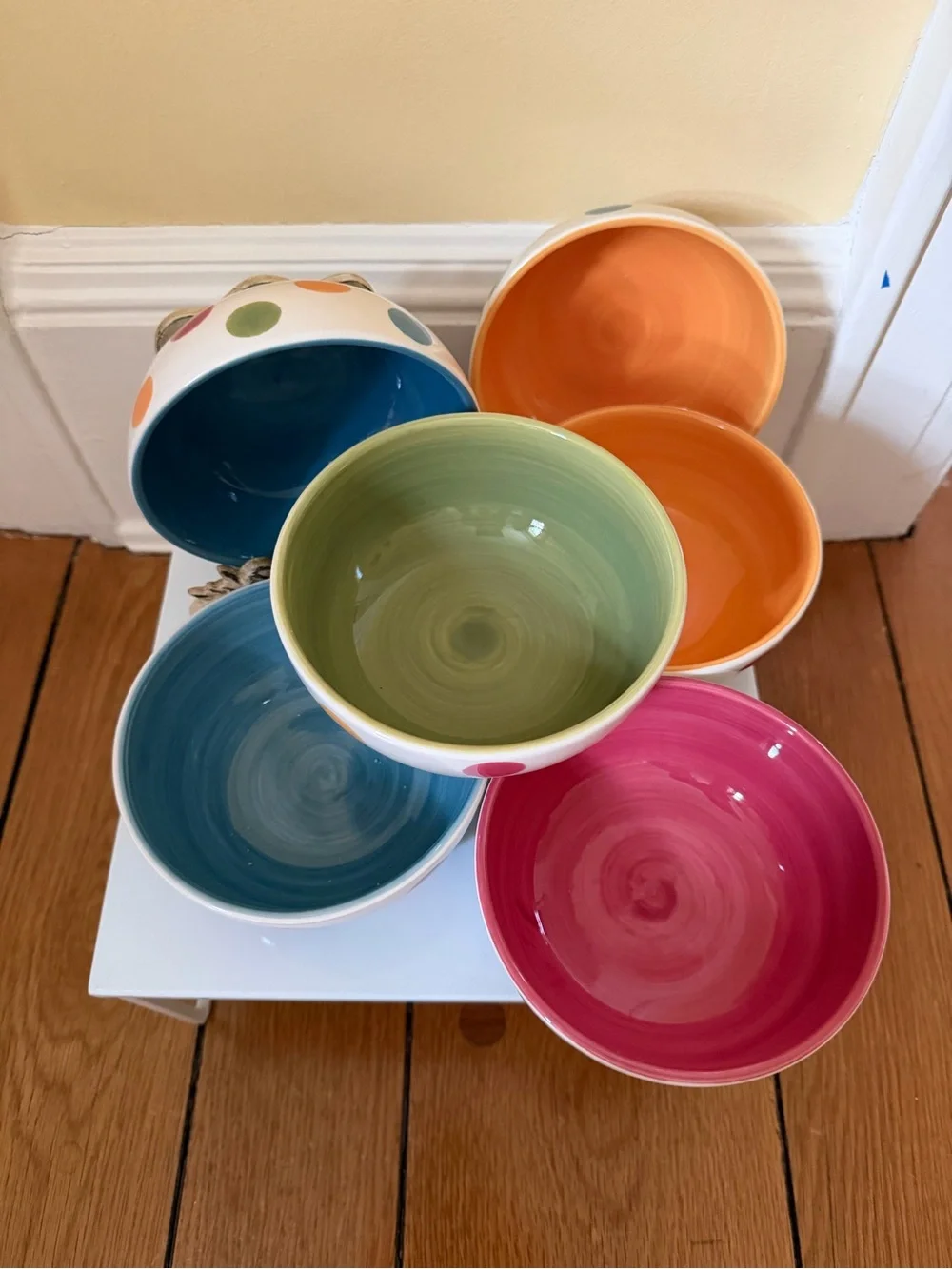 Glazed ceramic polka dot dessert / cereal bowls - set of 6